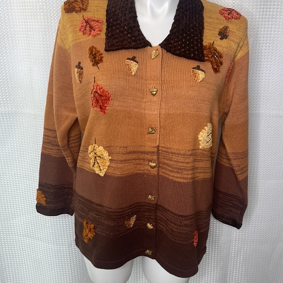 Storybook Knits Autumn Ombre Cardigan Sweater Fall Theme Leaves NWT Sz 1X - Picture 1 of 10